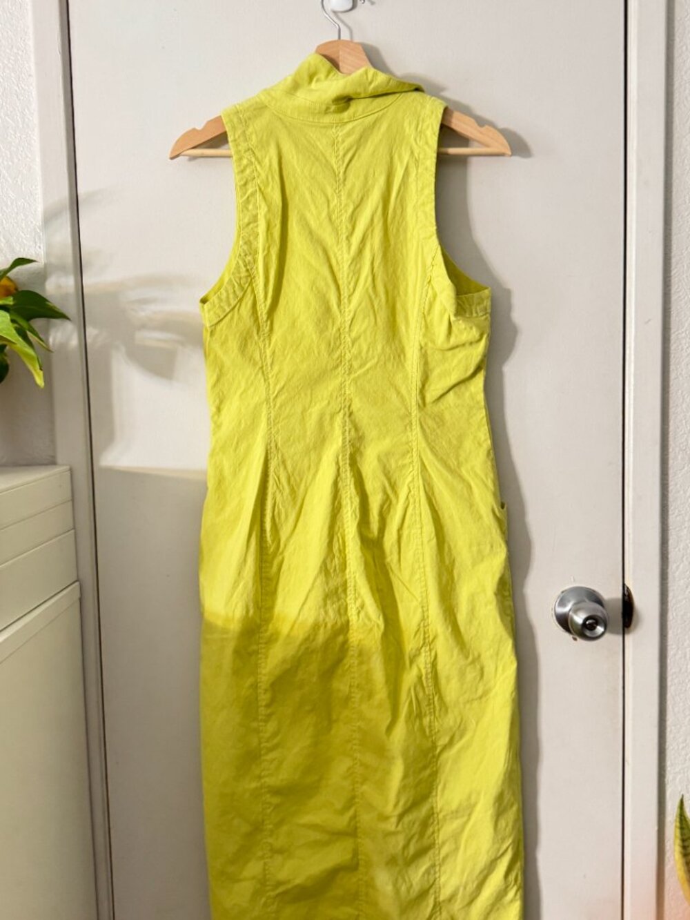 By Anthropologie Sleeveless Shirt Dress Lime Vibrant Button Up Collared Size 12 - Picture 7 of 8